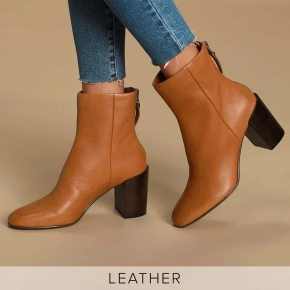 Dolce Vita Cyan Cognac Leather Ankle Booties - Picture 1 of 16